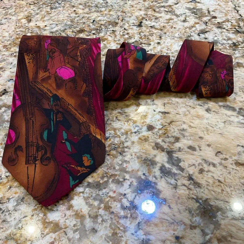 VTG Music Theme silk Necktie Mens Novelty Tie Teacher Musician Jazz Art